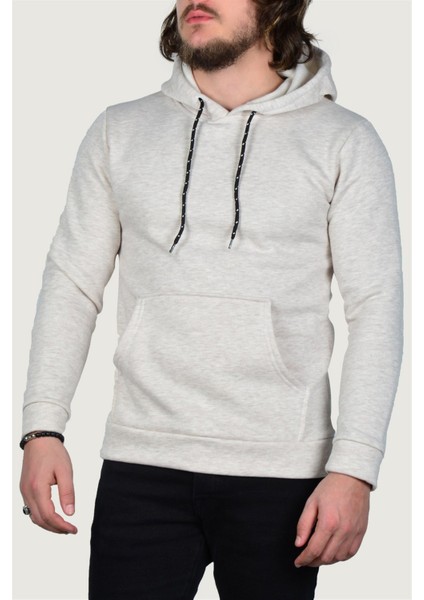 Erkek Kapüşonlu Uzun Kollu Kanguru Cepli Sweatshirt 9Y-5200178-029 Krem