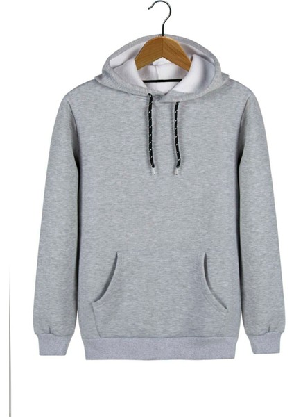 Erkek Kapüşonlu Uzun Kollu Kanguru Cepli Sweatshirt 9Y-5200178-002 Gri