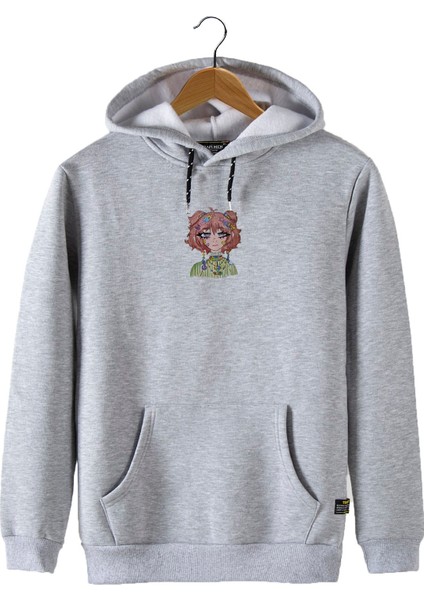 Erkek Gri Önü Anime Kız Baskılı Kapüşonlu Sweatshirt 22K-5200322-7