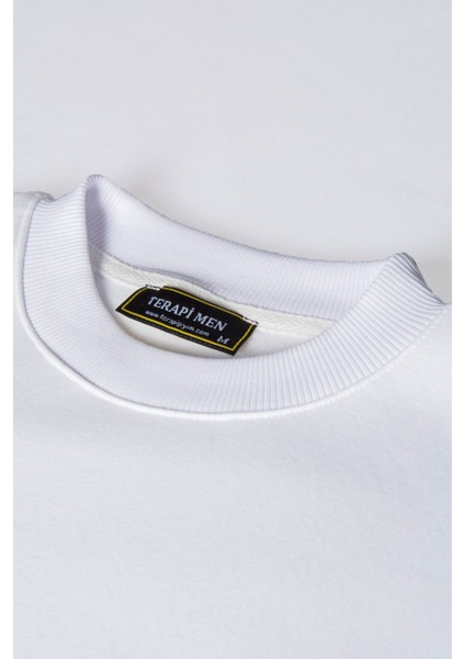 Unisex Beyaz Etek Kısmı Terapi Men Baskılı Oversize Şardonlu Bisiklet Yaka Sweatshirt 22K-5200177-4