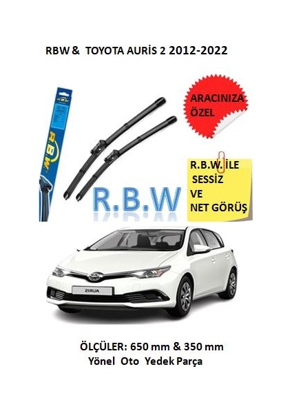 Toyota Auris2 2012-2022 Hybrid Tip Kancalı Araca Özel Silecek Seti