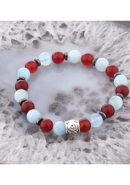 Sertifikalı Hematit, Akik, Aquamarin Doğal Taş 8 mm Bileklik