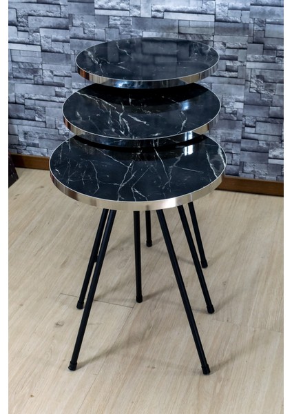 Zigon Sehpa 3'lü Siyah Metal Ayak Gümüş Siyah Bendir fırsatları