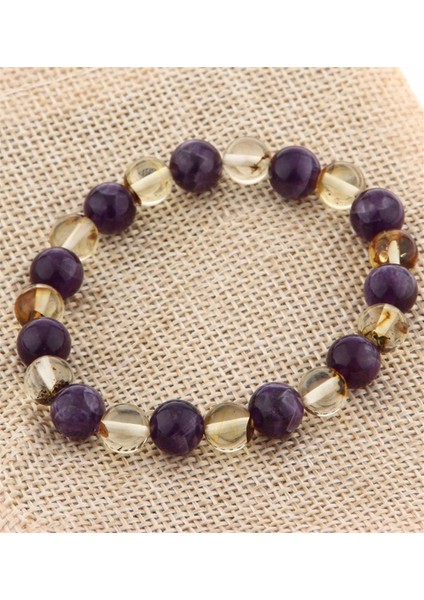 Sertifikalı Kehribar, Ametist Doğal Taş Bileklik 8 mm