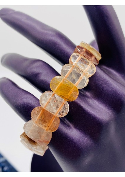 Sertifikalı Doğal Taş Altın Rutilli Kuvars Rolex Bileklik fiyatları