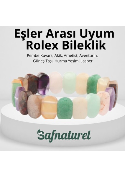 Sertifikalı Eşler Arası Uyum Rolex Doğal Taş Bileklik 15 mm T aventurin güneş Taşı jasper pembe Kuvars yeşim