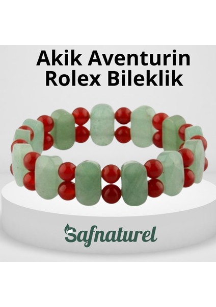 Sertifikalı Akik-Aventurin Doğal Taş Rolex Bileklik