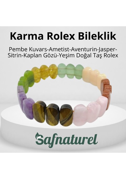 Sertifikalı Pembe Kuvars-Ametist-Aventurin-Jasper-Sitrin-Kaplan Gözü-Yeşim Rolex Bileklik