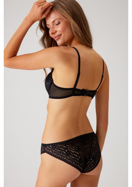 Siyah 4810 Milan Çiçek Desen Dantelli Push Up Dolgulu Iç Çamaşırı Takımı (Tak - Çıkar Askılı) fırsatları