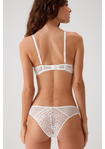 Ekru 4811 Biella Çiçek Desen Soft Push Up Dolgulu Tül Detaylı Iç Çamaşırı Takımı