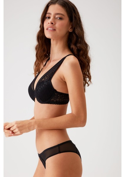 Siyah 4811 Biella Çiçek Desen Soft Push Up Dolgulu Tül Detaylı Iç Çamaşırı Takımı fiyatları