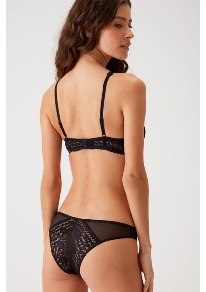 Siyah 4811 Biella Çiçek Desen Soft Push Up Dolgulu Tül Detaylı Iç Çamaşırı Takımı modelleri
