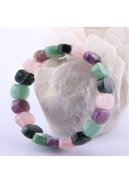 Sertifikalı Doğal Taşlı Rolex Bileklik Ametist- Aventurin - Pembe Kuvars - Ametist -