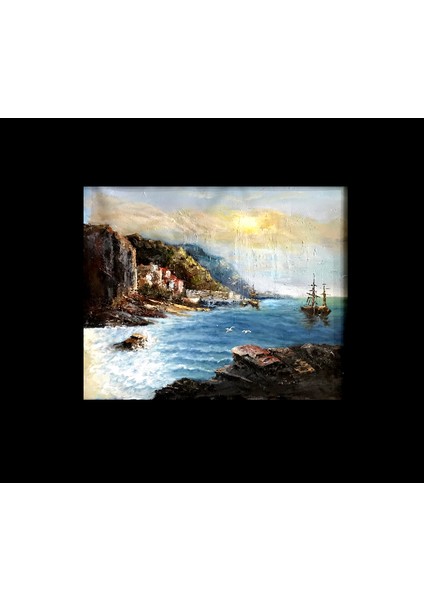 Orjinal Yağlıboya Tablo 50 x 60 cm Imzalı Deniz Manzarası