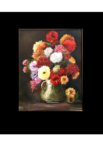 Orjinal Yağlıboya Tablo 37 x 46 cm Imzalı Vazoda Klasik Çiçekler