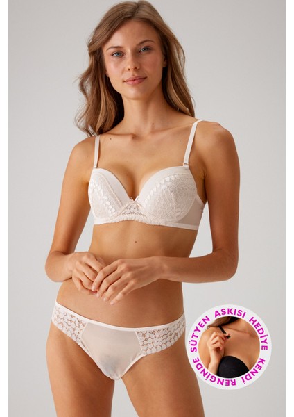 Inci 4810 Milan Çiçek Desen Dantelli Push Up Dolgulu Iç Çamaşırı Takımı (Tak - Çıkar Askılı)