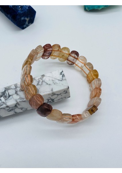 Sertifikalı Doğal Taş Altın Rutilli Kuvars Rolex Bileklik