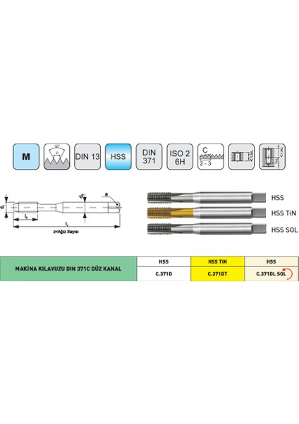 DIN371C Makina Klavuzu Düz M8 fırsatları