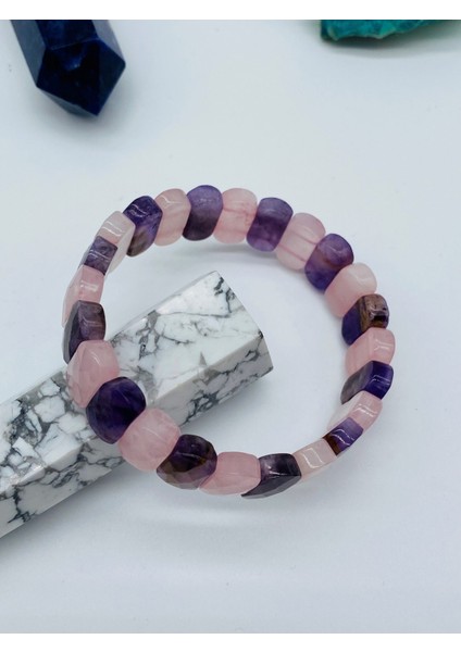 Sertifikalı Ametist Doğal Taş Pembe Kuvars Rolex Bileklik