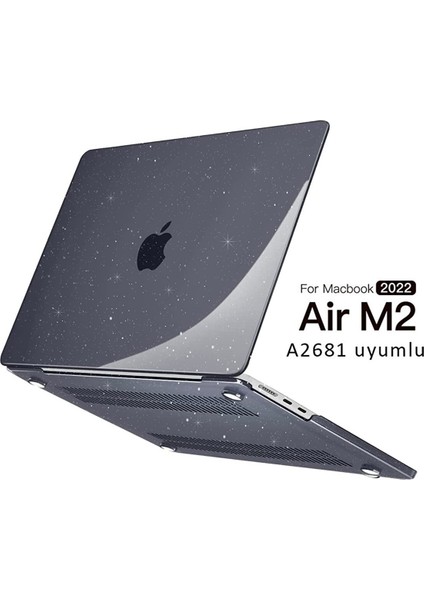 MacBook Air M2 13.6” 2022 A2681 Simli Parlak Şeffaf Kılıf Kapak 13.6" Uyumlu 360° Koruma