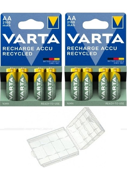 8 Adet 2100MAH Ni-Mh Ready To Use Aa Şarjlı Kalem Pil+ 4'lü Pil Saklama Kutusu Hediye