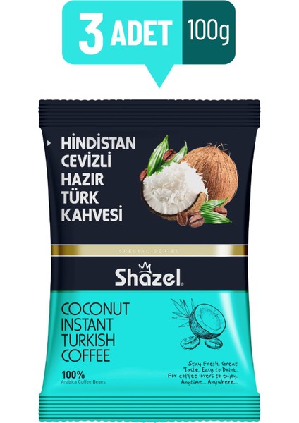 Hindistan Cevizli Hazır Türk Kahvesi 3 x 100 gr