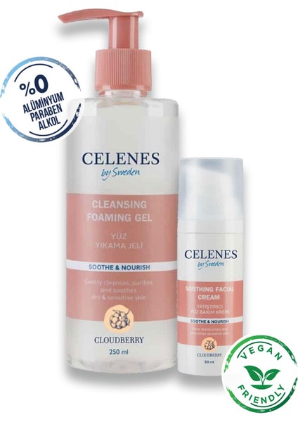 Celenes Cloudberry Yüz Temizleme ve Bakım Seti Ikisi Bir Arada Kuru ve Hassas Ciltler 250 ml + 50 ml