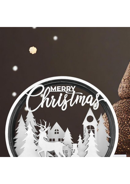 Merry Christmas Geyik ve Şehir Manzaralı Çok Katmanlı Dekoratif Süs