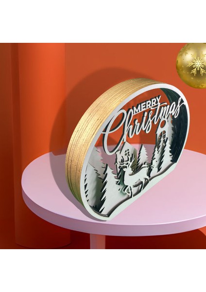 Merry Christmas Geyik ve Şehir Manzaralı Çok Katmanlı Dekoratif Süs fiyatları