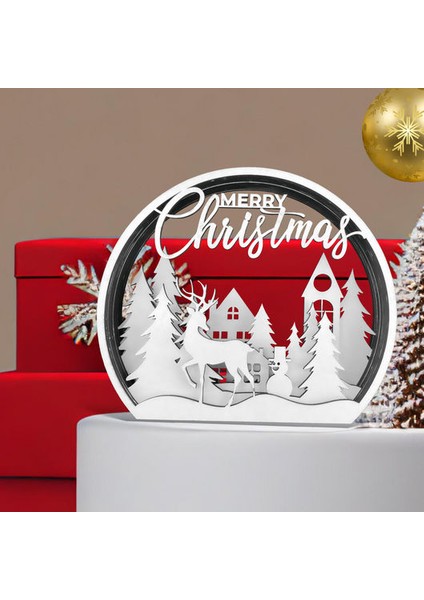 Merry Christmas Geyik ve Şehir Manzaralı Çok Katmanlı Dekoratif Süs modelleri