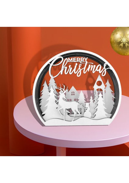 Merry Christmas Geyik ve Şehir Manzaralı Çok Katmanlı Dekoratif Süs fırsatları
