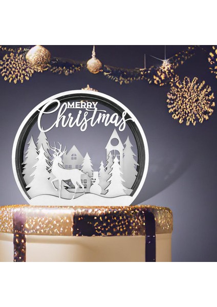 Merry Christmas Geyik ve Şehir Manzaralı Çok Katmanlı Dekoratif Süs indirimleri