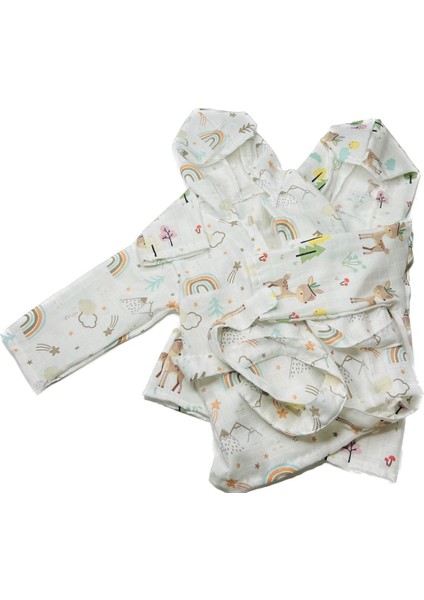 %100 Pamuk Müslin Kumaştan Bebek Bornozu