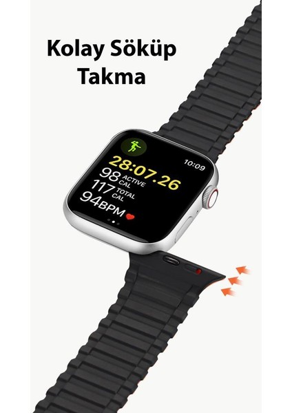 Polham Apple Watch 42-44-45MM Için Manyetik Silikon Kordon Kayış, Apple Watch 2-3-4-5-6-7-8 ve Se