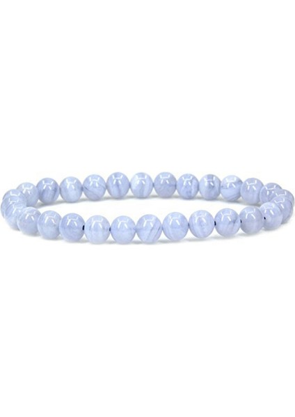 Sertifikalı Doğal Taş Mavi Dantelli Akik Bileklik 6mm