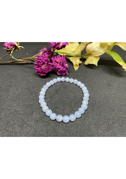 Sertifikalı Doğal Taş Mavi Dantelli Akik Bileklik 6mm fiyatları