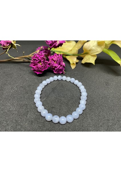 Sertifikalı Doğal Taş Mavi Dantelli Akik Bileklik 6mm modelleri