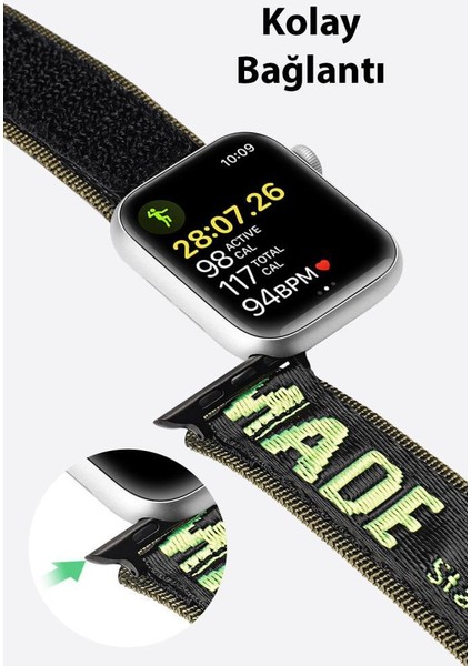 Polham Climberloop Apple Watch 42-44-45MM Ultra Rahat ve Hafif Kordon Kayış, Cırt Cırtlı Bağlantılı