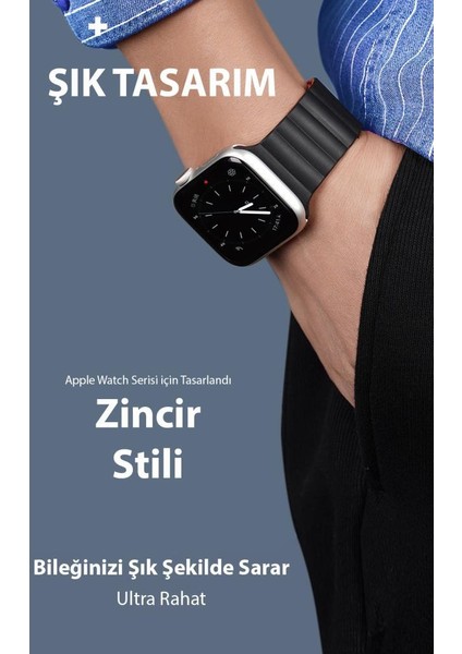 Polham Zincir Style Apple Watch 38-40-41MM Için Mıknatıslı Kordon Kayış, Ultra Rahat Yıkanabilir