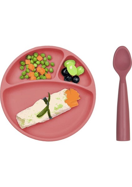 Vakum Tabanlı Silikon Tabak ve Nam Nam Kaşık 2'li Set