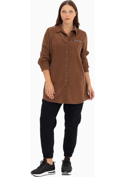 Kadın Büyük Beden Suni Deri Gömlek 1030 Taba fiyatları