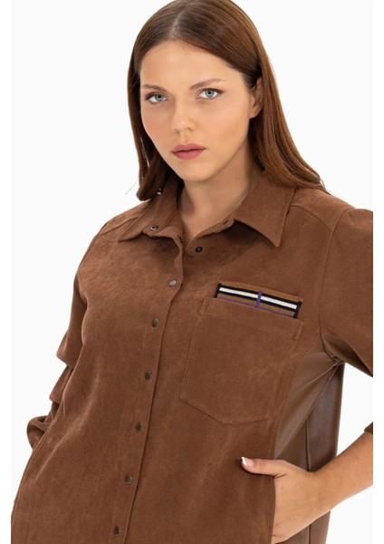 Kadın Büyük Beden Suni Deri Gömlek 1030 Taba fırsatları