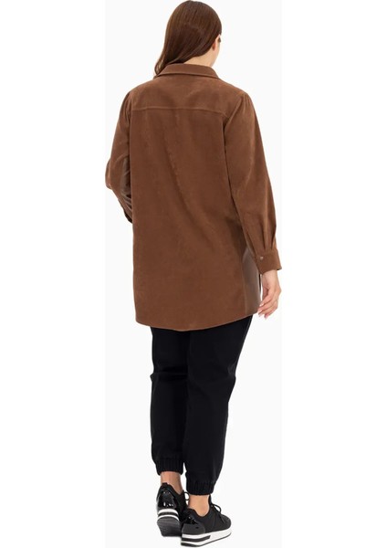 Kadın Büyük Beden Suni Deri Gömlek 1030 Taba indirimleri