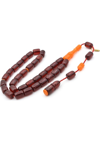 Hakkı Usta Imzalı Kapsül Kesim Koyu Kırmızı Sıkma Kehribar Tesbih 002 fiyatları