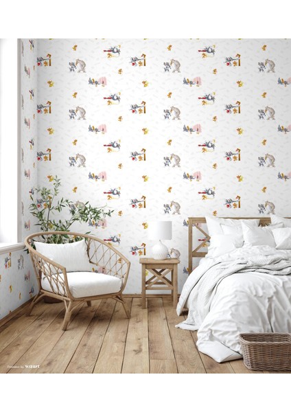 Adakids Seri Tom And Jerry Desenli Çocuk Duvar Kağıdı - (8925 -1 Açık Beyaz )