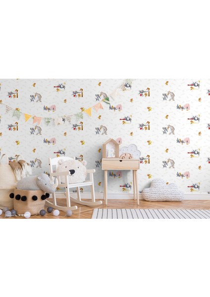 Adakids Seri Tom And Jerry Desenli Çocuk Duvar Kağıdı - (8925 -1 Açık Beyaz )