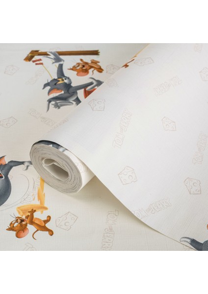 Adakids Seri Tom And Jerry Desenli Çocuk Duvar Kağıdı - (8925 -1 Açık Beyaz )
