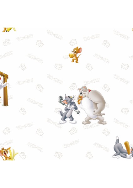 Adakids Seri Tom And Jerry Desenli Çocuk Duvar Kağıdı - (8925 -1 Açık Beyaz )