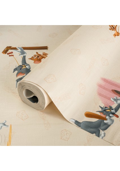 Adakids Seri Tom And Jerry Desenli Çocuk Duvar Kağıdı - (8925 -2 Bej Açık)