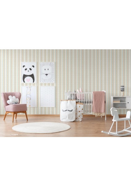 Adakids Seri Yıldız ve Çizgili Desen Çocuk Duvar Kağıdı - (8928- 1 Bej Açık )